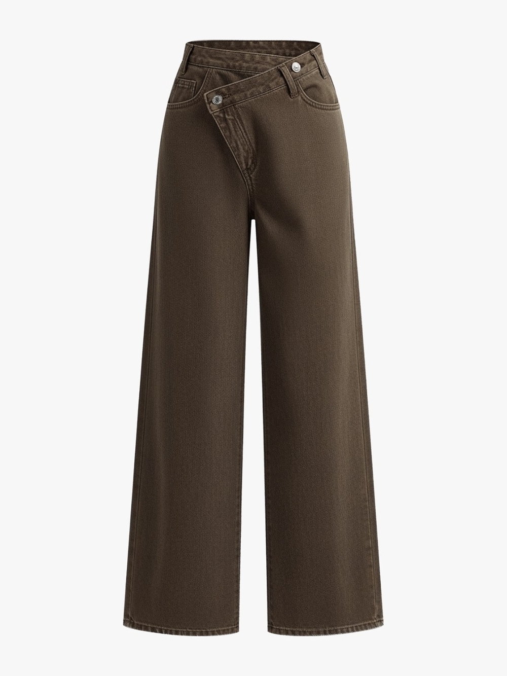 Commense Asymmetrical Crossover Wide-Leg Jeans in Black